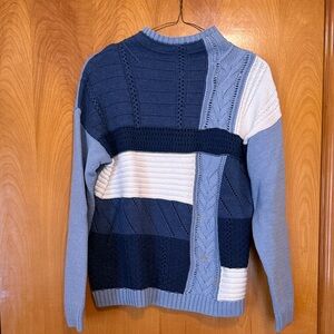 Women’s Blue and White Patchwork Sweater